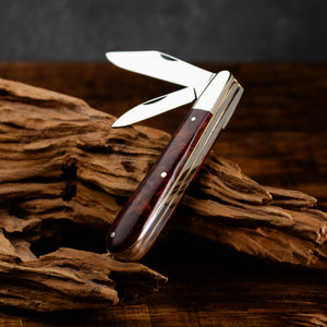 Twin Gentleman's Clip Point - 67mm Clip & Pen Blades - Amboyna Burr Handle