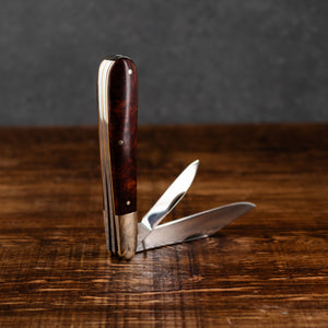 Twin Gentleman's Clip Point - 67mm Clip & Pen Blades - Amboyna Burr Handle