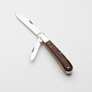 Twin Gentleman's Clip Point - 67mm Clip & Pen Blades - Amboyna Burr Handle