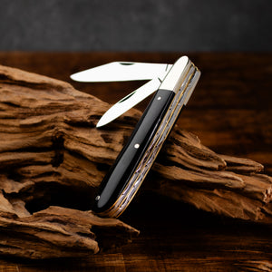 Twin Gentleman's Clip Point - 67mm Clip & Pen Blades - Buffalo Horn Handle with Traditional Workback