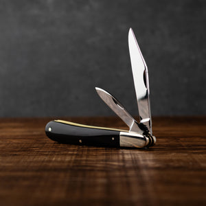 Twin Gentleman's Clip Point - 67mm Clip & Pen Blades - Buffalo Horn Handle with Traditional Workback