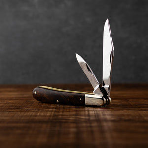 Twin Gentleman's Clip Point - 67mm Clip & Pen Blades - Desert Ironwood Handle with Traditional Workback