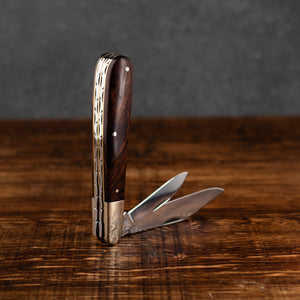 Twin Gentleman's Clip Point - 67mm Clip & Pen Blades - Desert Ironwood Handle with Traditional Workback