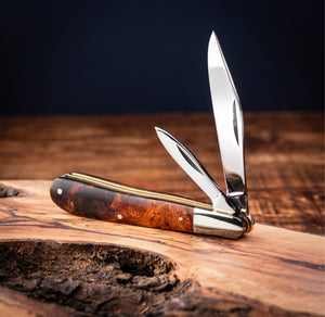 Twin Gentleman's Clip Point - 67mm Clip & Pen Blades - Desert Ironwood Handle with Traditional Workback