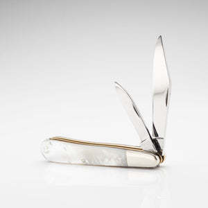 Twin Gentleman's Clip Point - 67mm Clip & Pen Blades - Mother of Pearl Handle with Traditional Workback