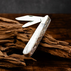 Twin Gentleman's Clip Point - 67mm Clip & Pen Blades - Mother of Pearl Handle with Traditional Workback
