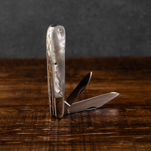 Twin Gentleman's Clip Point - 67mm Clip & Pen Blades - Mother of Pearl Handle with Traditional Workback