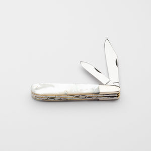 Twin Gentleman's Clip Point - 67mm Clip & Pen Blades - Mother of Pearl Handle with Traditional Workback