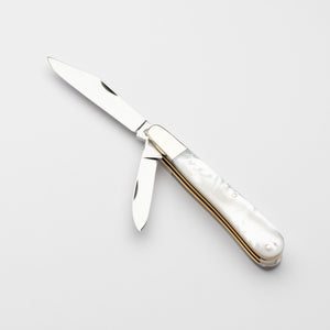 Twin Gentleman's Clip Point - 67mm Clip & Pen Blades - Mother of Pearl Handle with Traditional Workback