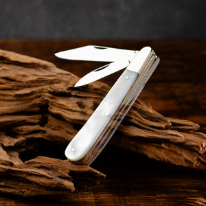 Twin Gentleman's Clip Point - 67mm Clip & Pen Blades - Mother of Pearl Handle