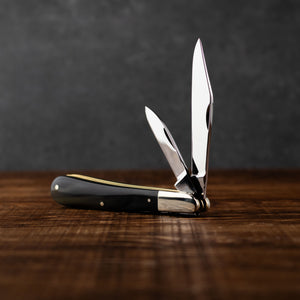 Twin Gentleman's Clip Point - 67mm Clip & Pen Blades - Ox Horn Handle with Traditional Workback