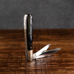 Twin Gentleman's Clip Point - 67mm Clip & Pen Blades - Ox Horn Handle with Traditional Workback