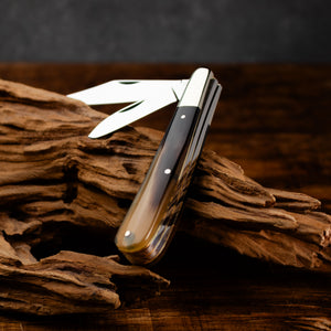 Twin Gentleman's Clip Point - 67mm Clip & Pen Blades - Ox Horn Handle