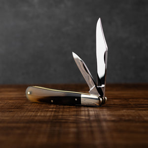 Twin Gentleman's Clip Point - 67mm Clip & Pen Blades - Ox Horn Handle